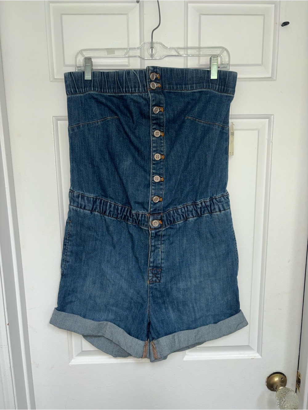 NWT retail $128 size M #Anthropologie. “Strapless Button-Front Denim Romper” - Picture 3 of 7